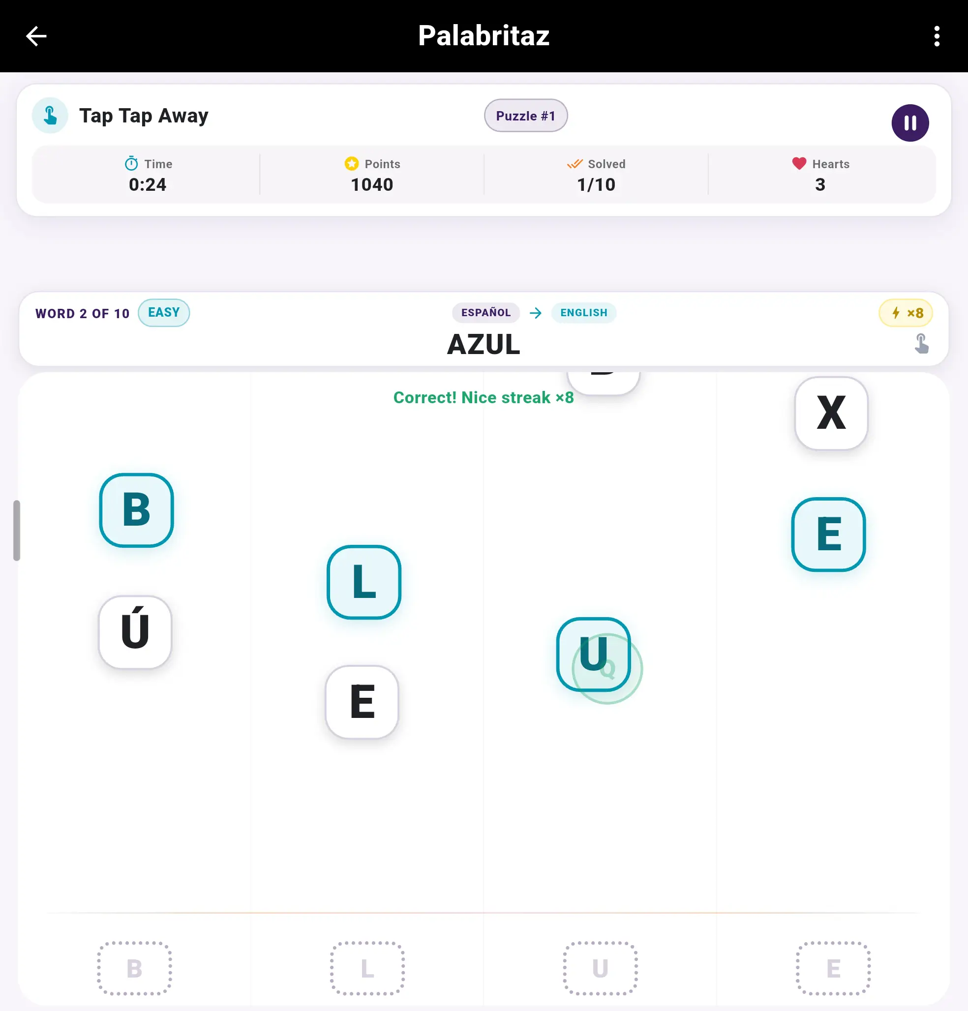 Tap Tap Away gameplay in Palabritaz